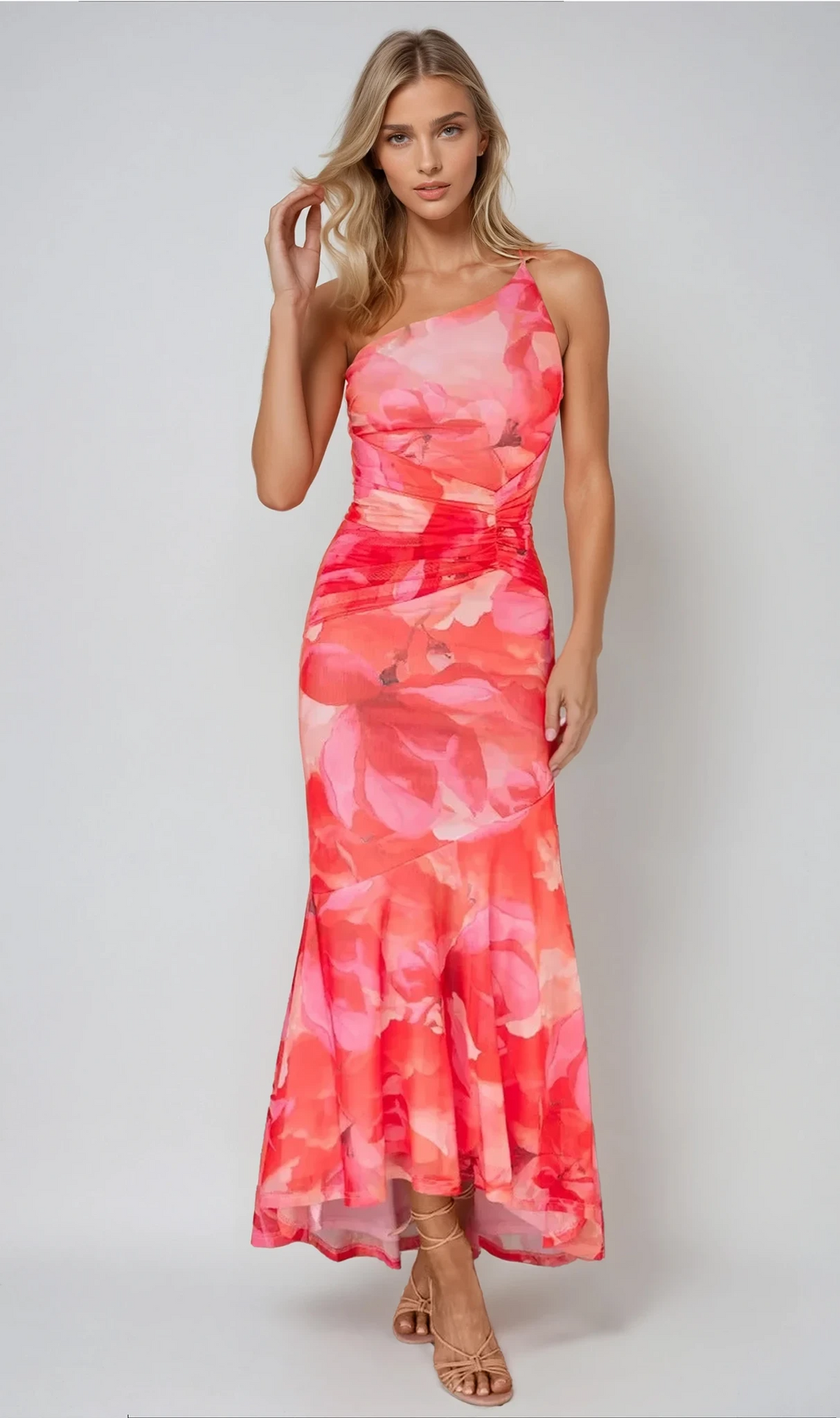 Selara Floral Maxi Jurk | Elegante one-shoulder avondjurk