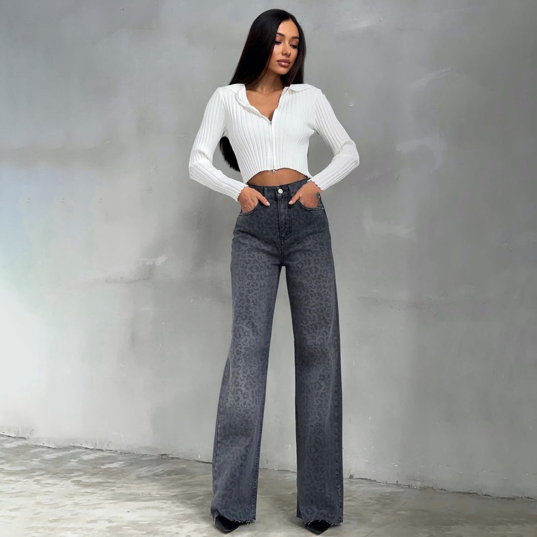 Bondi Pearl Nova Wide-Leg Jeans | Grey leopard high-waist denim